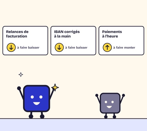 Case de BD. Relances de facturation, à faire baisser ; IBAN corrigés à la main, à faire baisser ; paiements à l’heure, à faire monter. Le Head of Product et le client sourient.