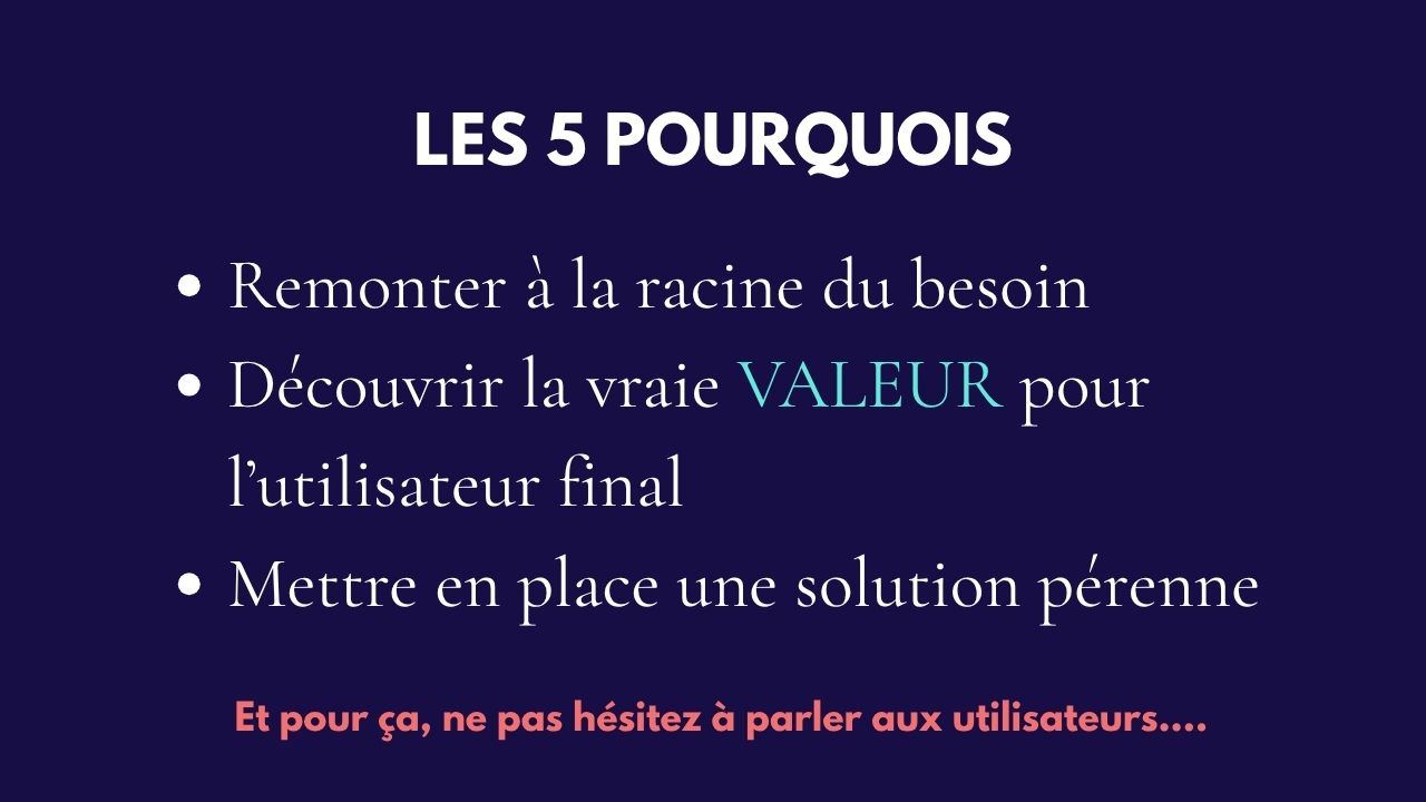Slide 26&nbsp;: Les 5 pourquoi. Son texte suit.