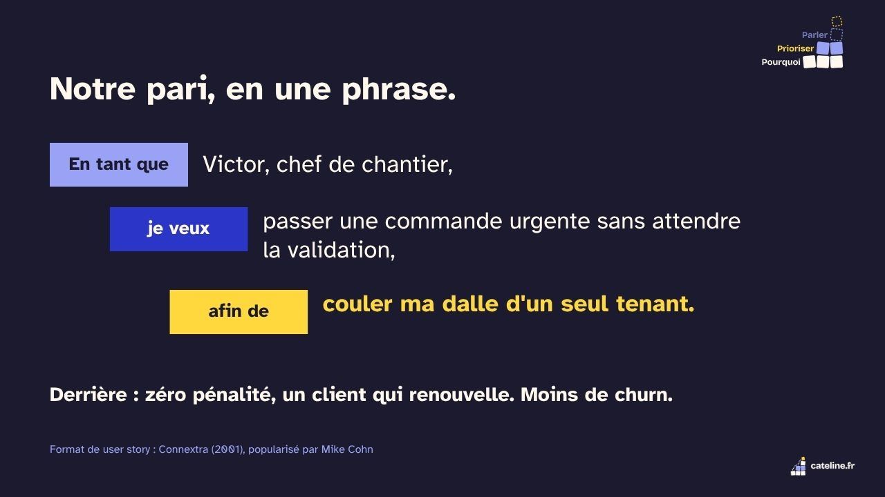 Slide 25&nbsp;: Notre pari, en une phrase. Son texte suit.